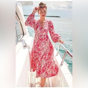 Lilly Pulitzer Tinslee Long Sleeve Midi Dress Size 8 Poinsettia Red Island Vibes